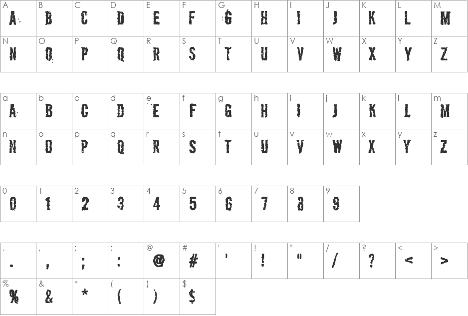 Apocalypse font character map preview