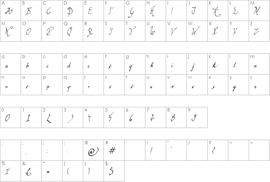 graceful regular font character map preview