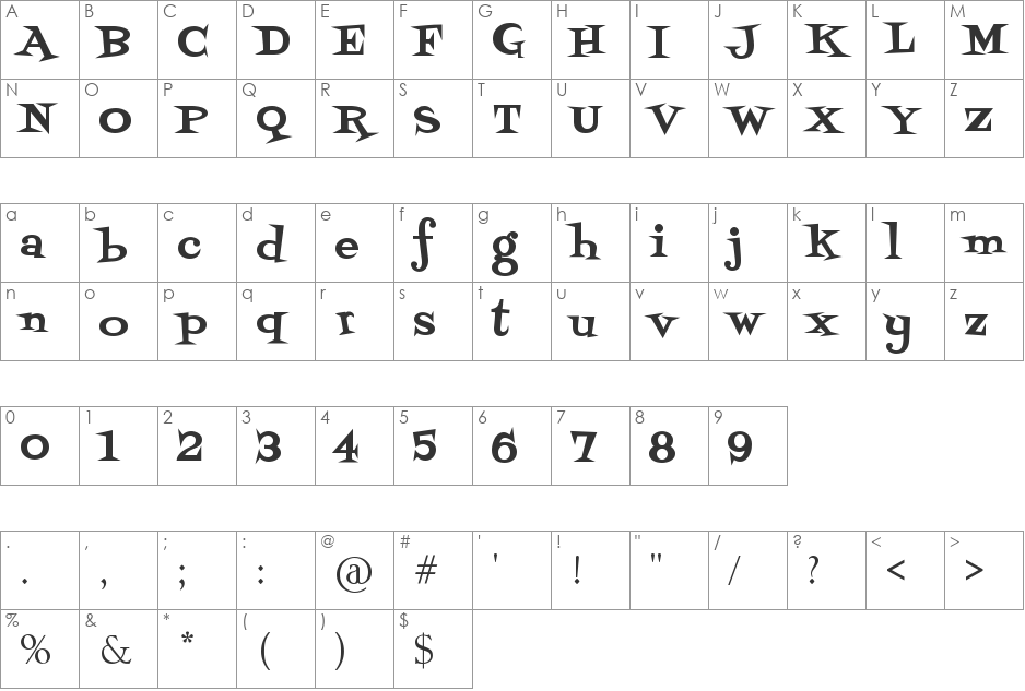 Grachi font character map preview