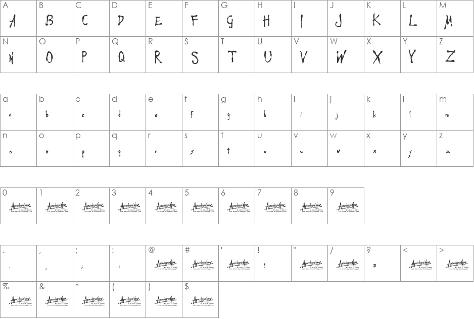 Apocalypse Now font character map preview