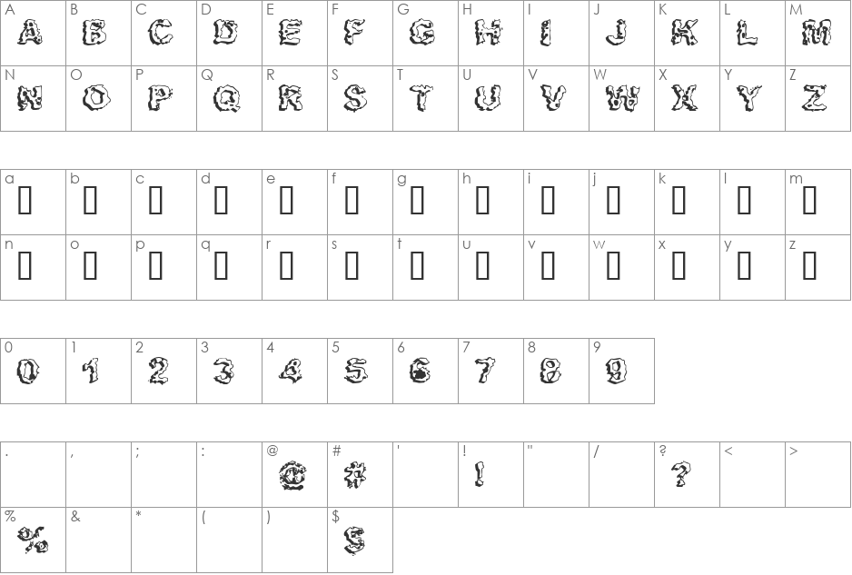 Apocalypshit font character map preview