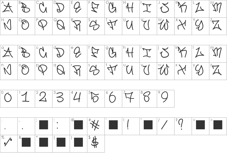 Graffiti font character map preview