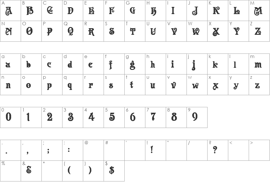 Apollo font character map preview