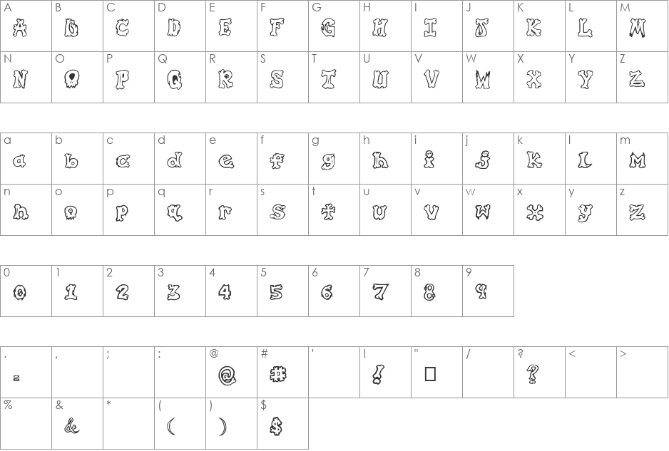 Graffiti_in_my_Bones font character map preview