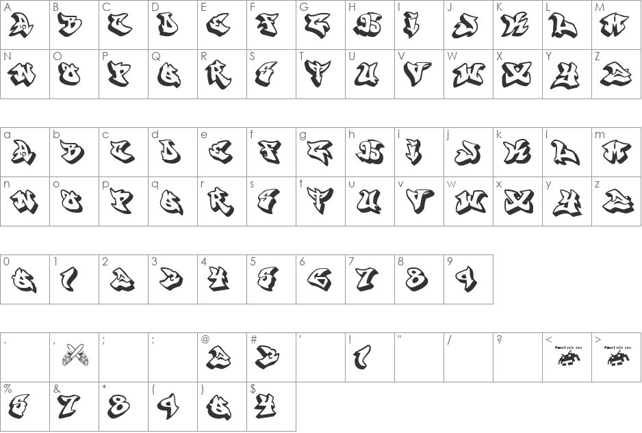 graffonti.gradient.fill v2.3 font character map preview