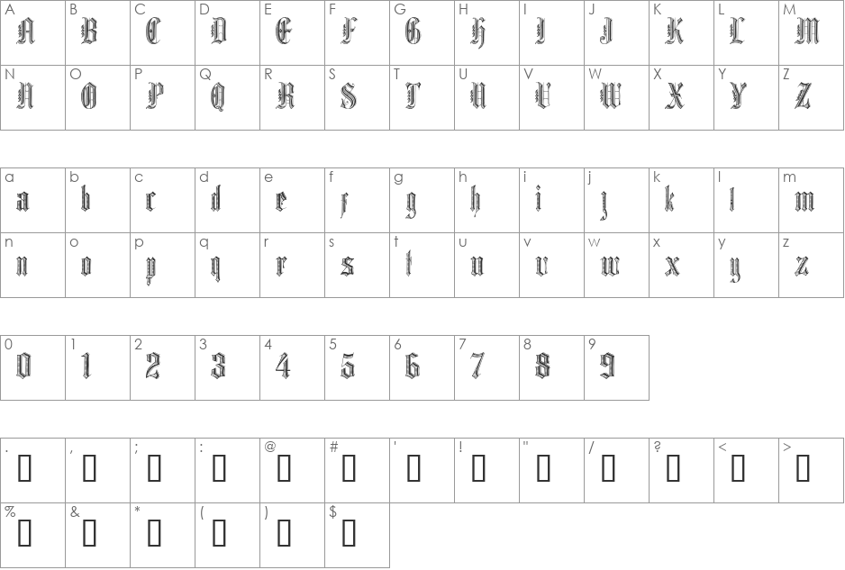 Grafik Text font character map preview