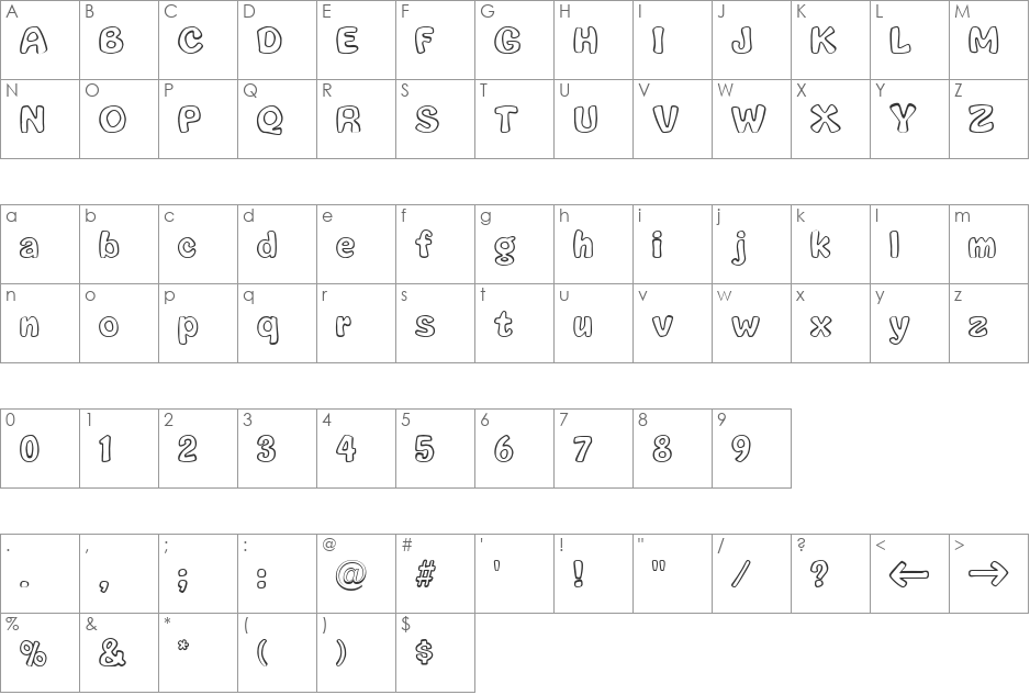 GrafitoOutline font character map preview