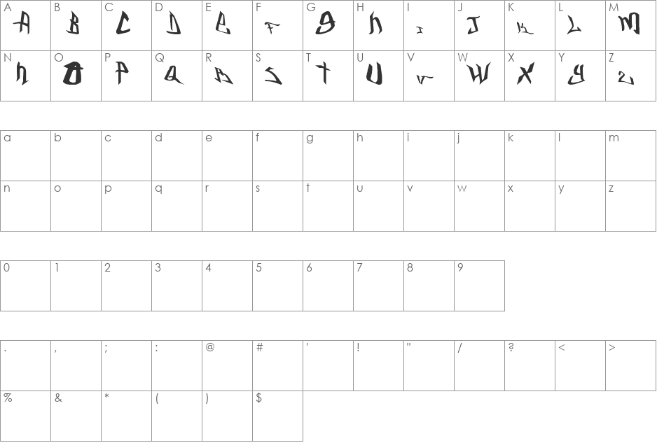 Grafitti font character map preview