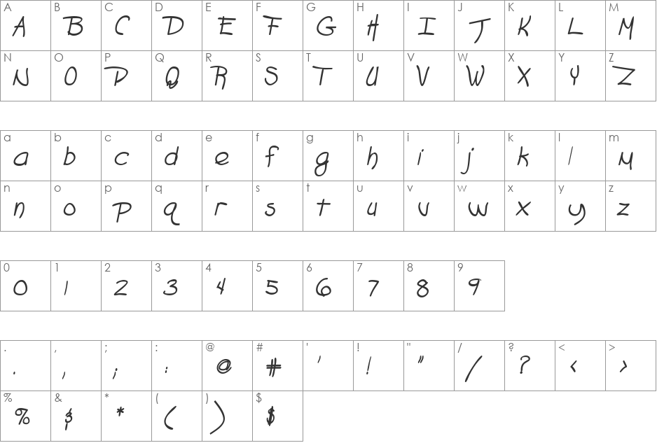 Grafitti font character map preview