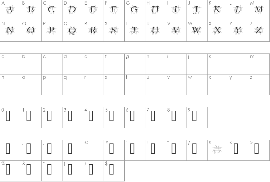 GrafOblique font character map preview