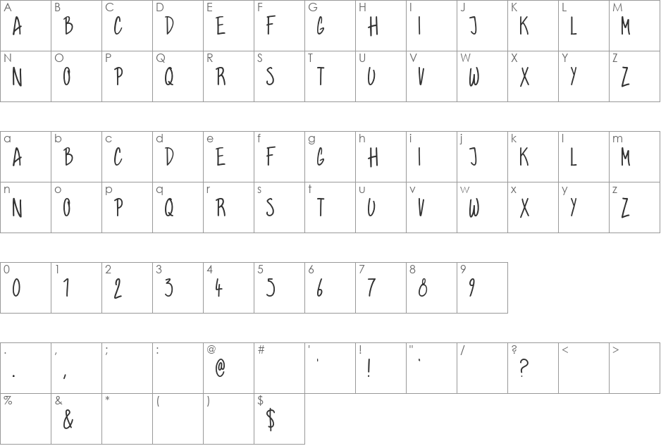 Graham Hand  font character map preview