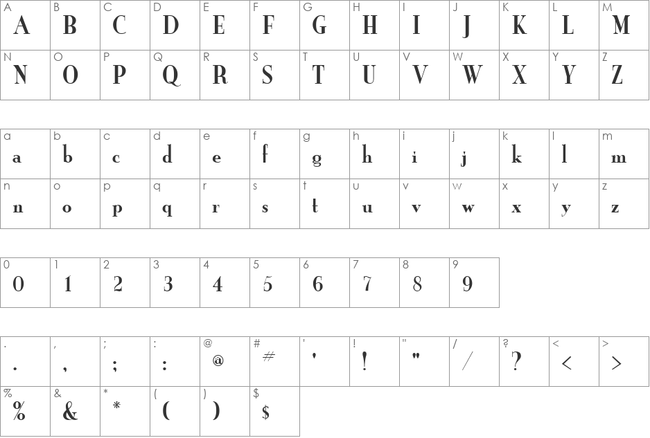 Grail-New Condensed font character map preview