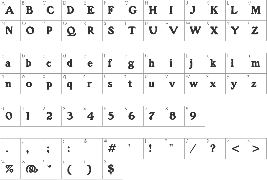 Grain font character map preview