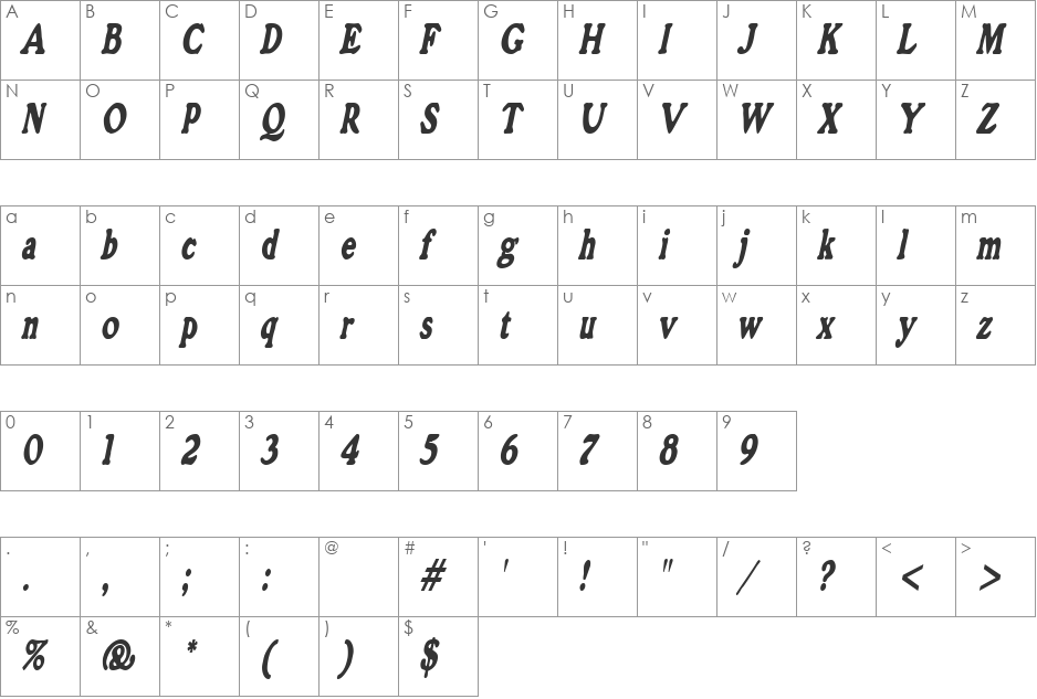 GrainCondensed font character map preview