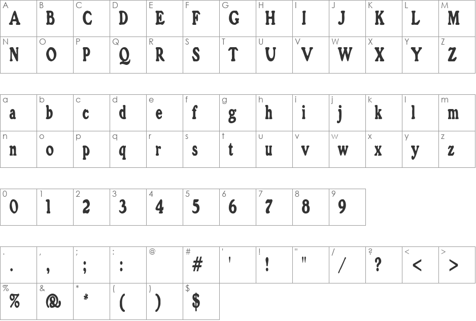 GrainCondensed font character map preview