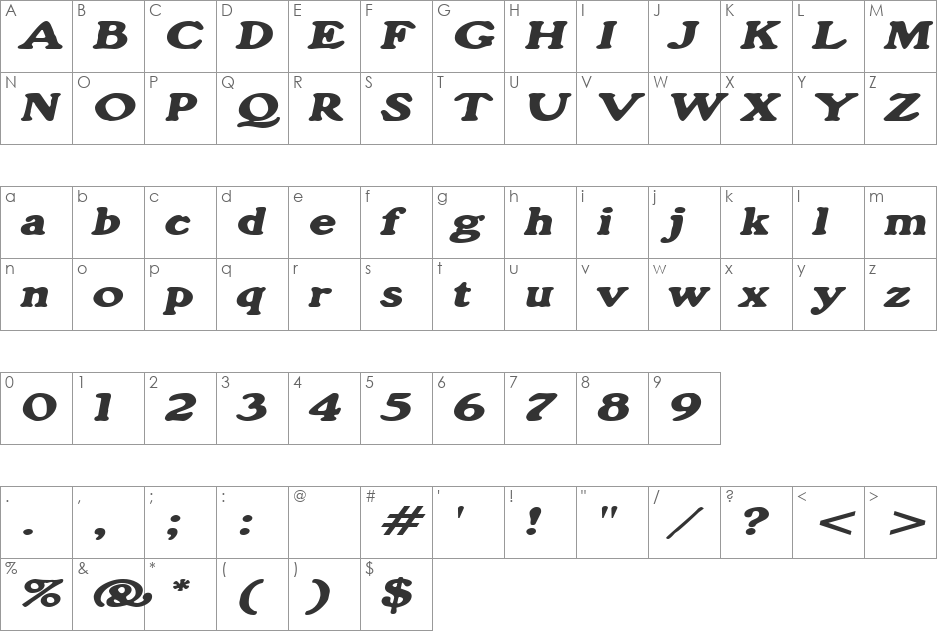 GrainExtended font character map preview