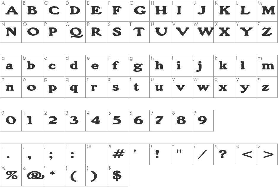 GrainExtended font character map preview