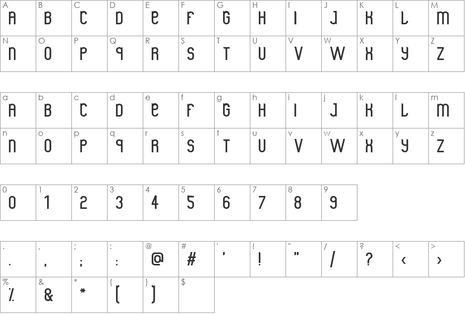 Gram font character map preview