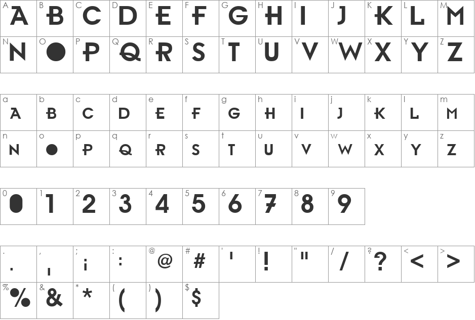 Grambien font character map preview