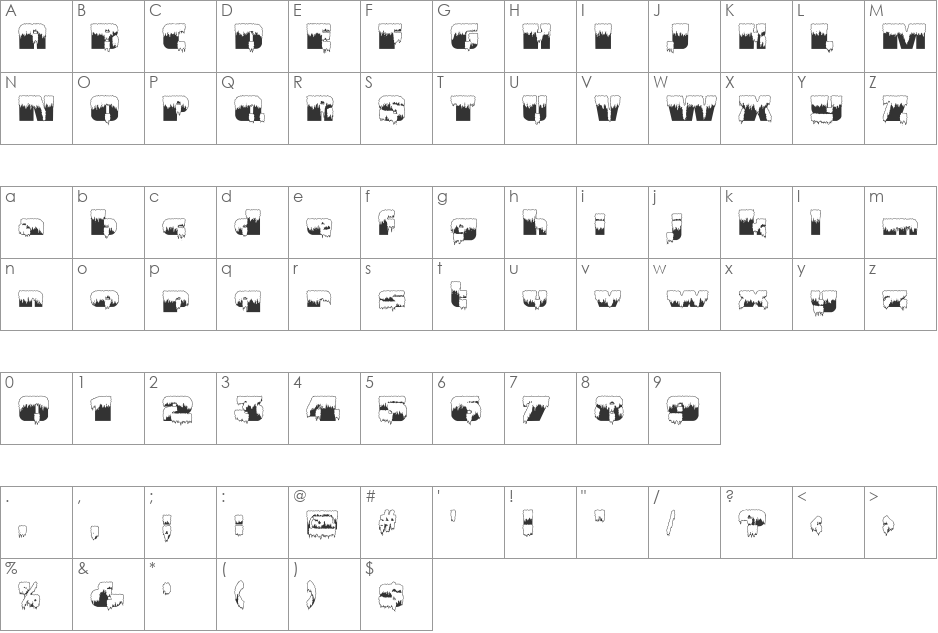 Gramius 'Blizzard' font character map preview