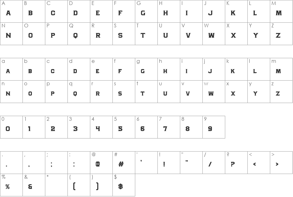 Granada font character map preview