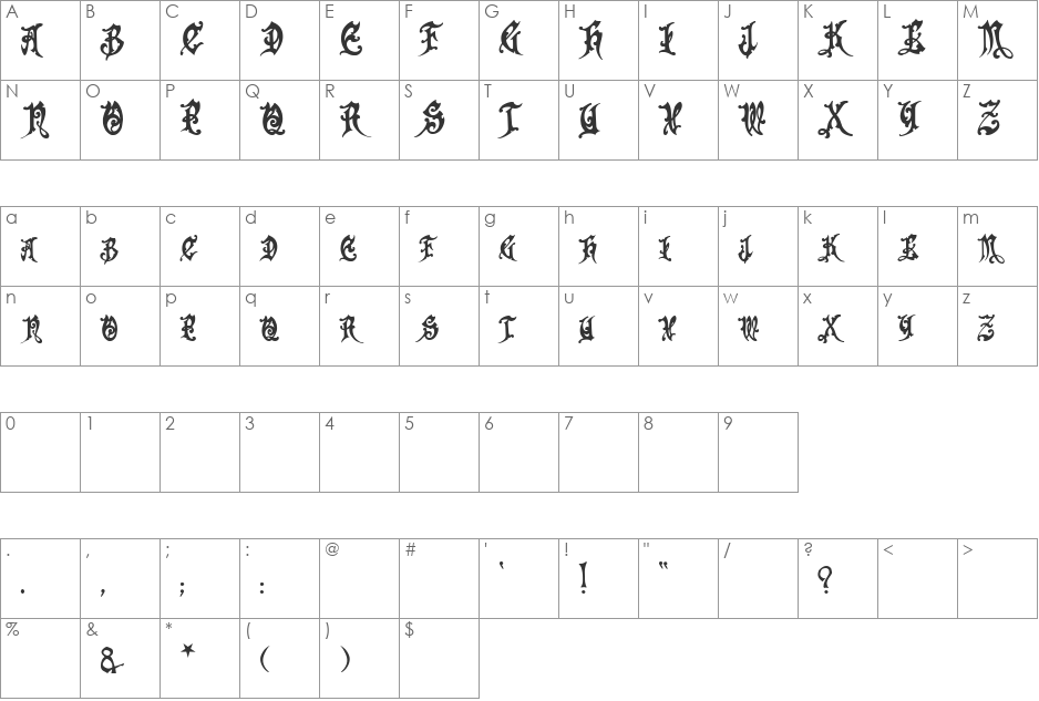 Apollyon font character map preview