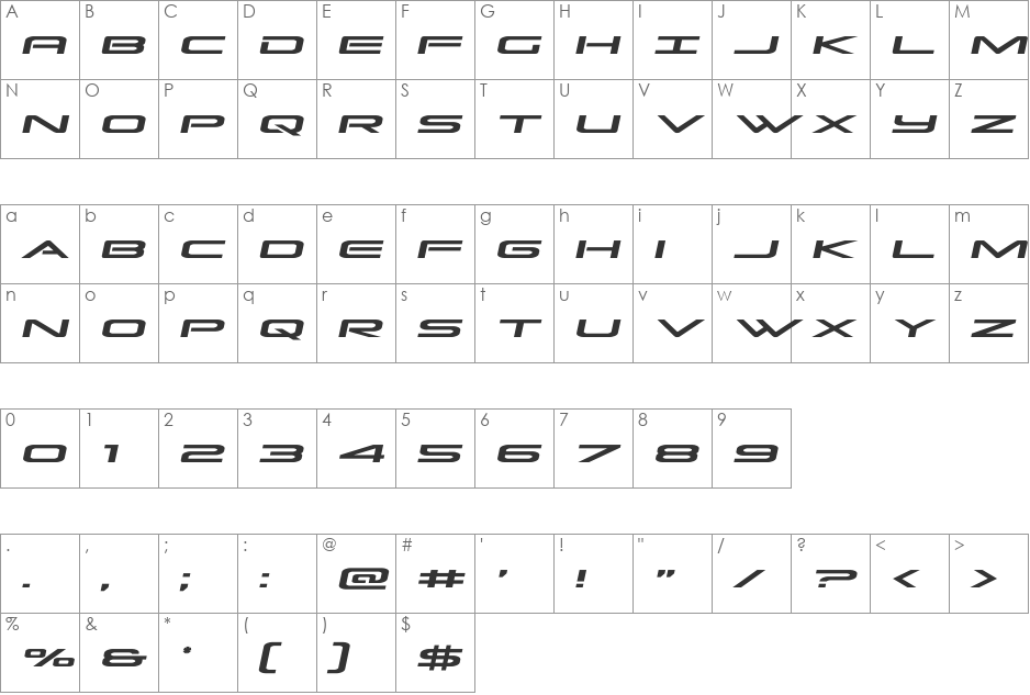 Grand Sport Slight-Italic font character map preview
