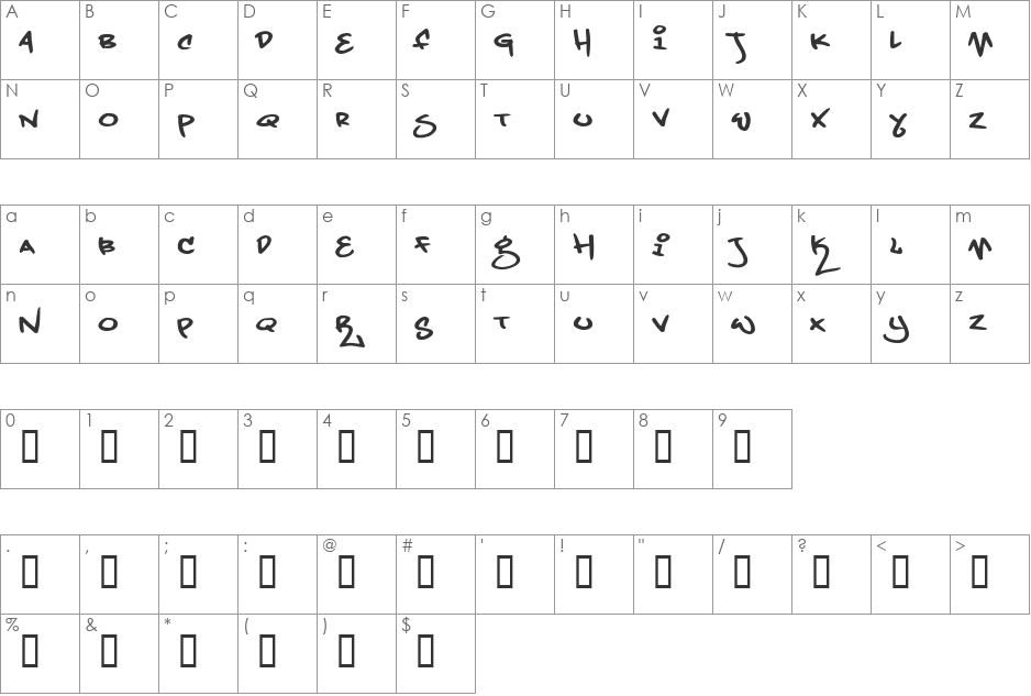Grand Stylus font character map preview