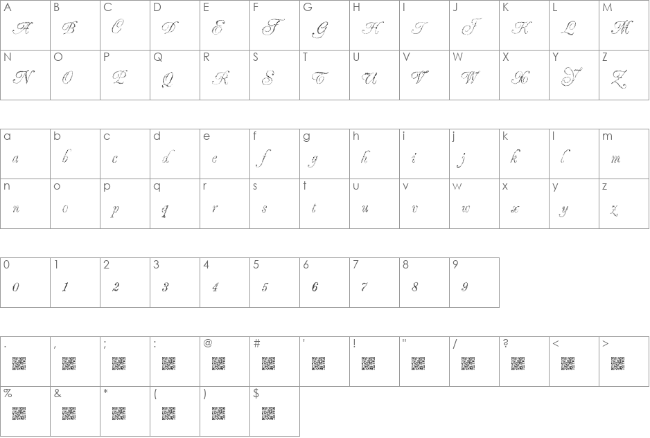 GrandZeroes font character map preview