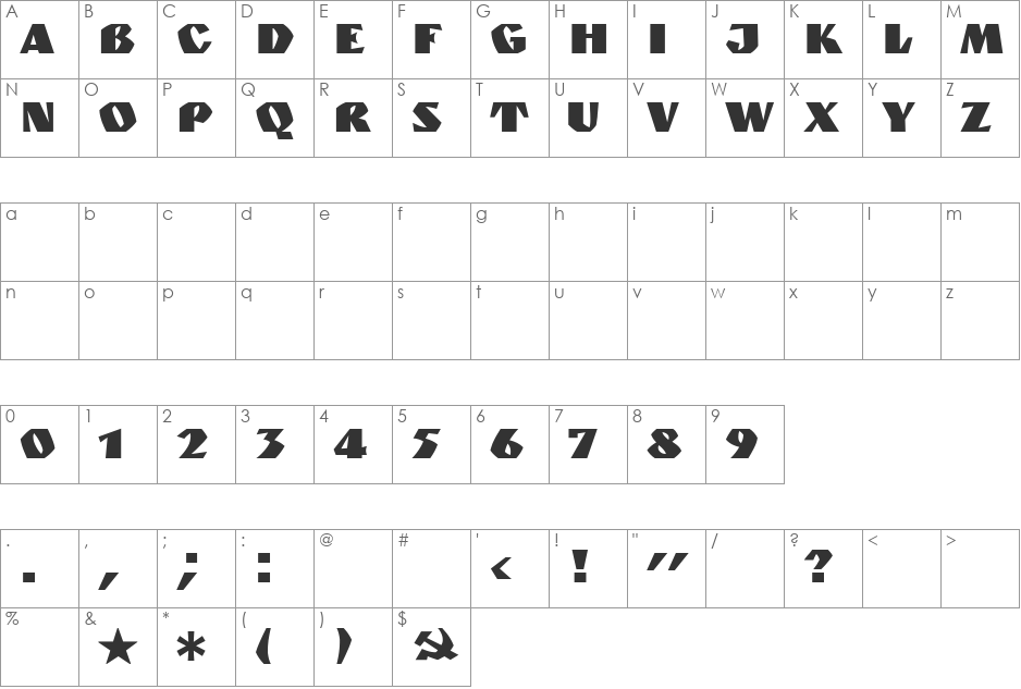 GRANIT Rus font character map preview