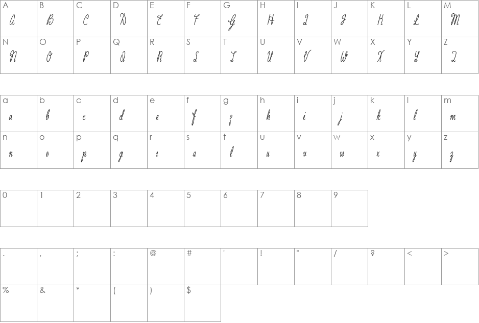 Grannie Terrill font character map preview