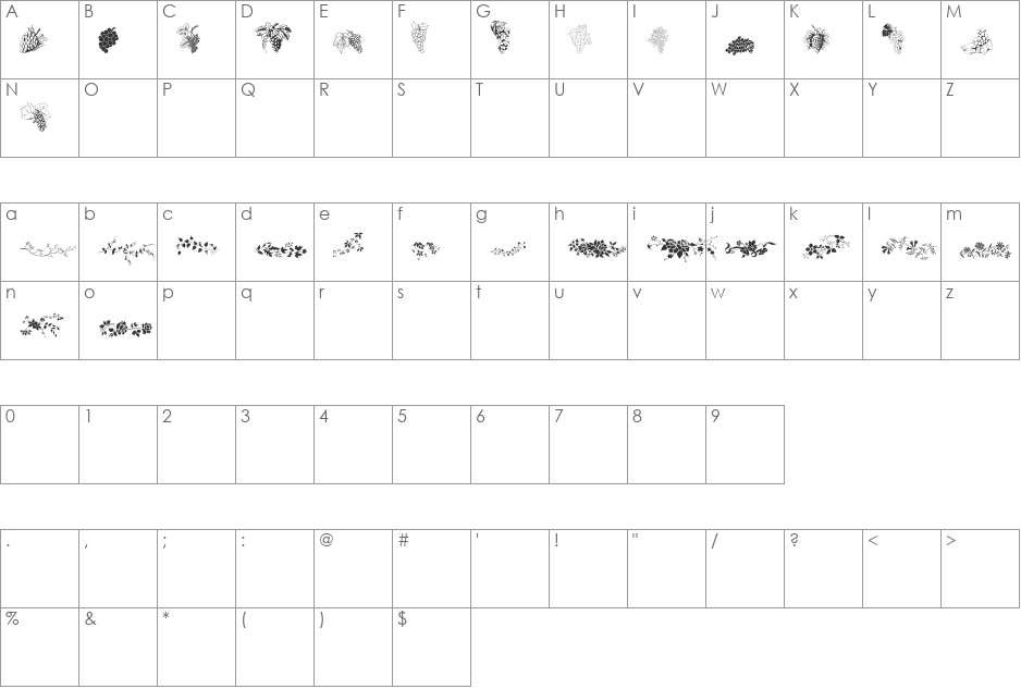 Grape & Vine font character map preview