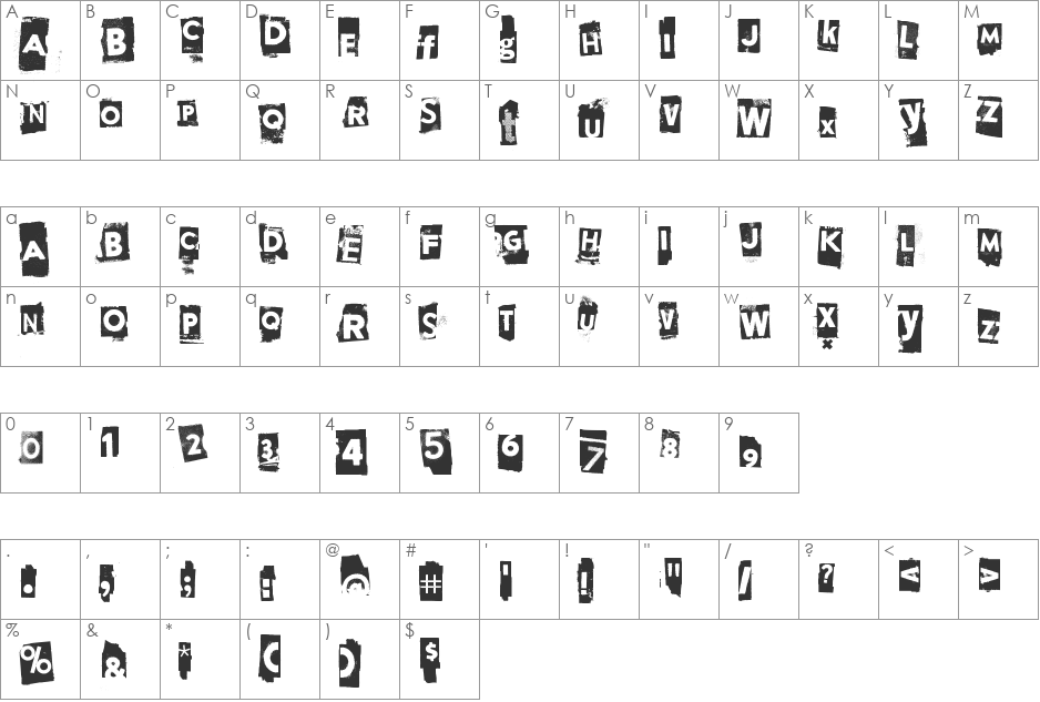 Appendix font character map preview