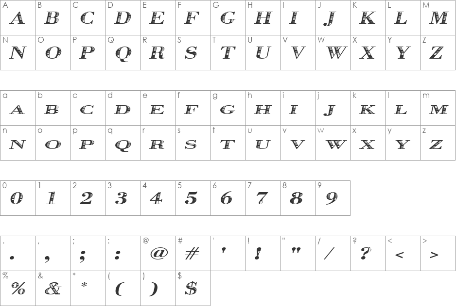 Graphis-Oblique font character map preview