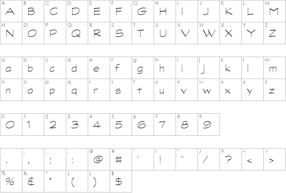 Graphite Light font character map preview