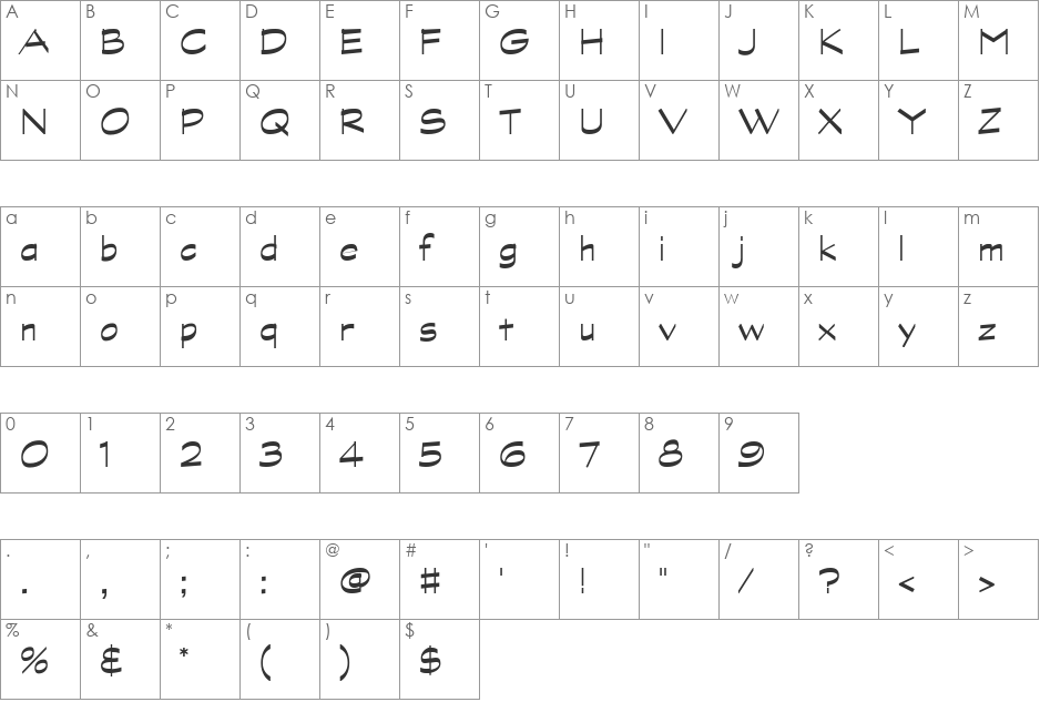 Graphite MM font character map preview