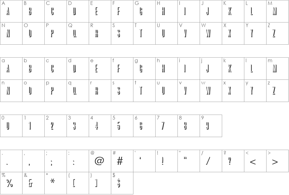 GraphiteShadow font character map preview