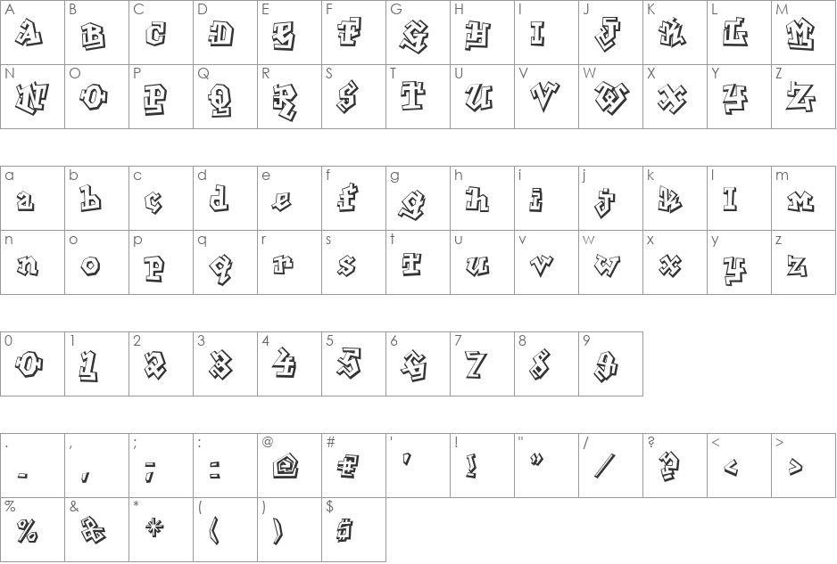 Graphitti font character map preview