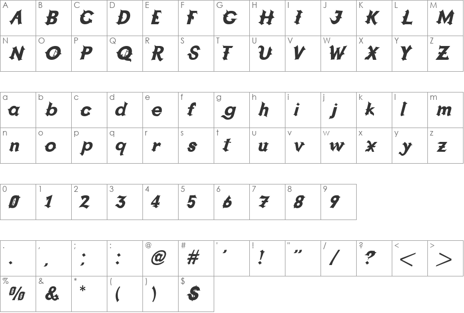 Grappa font character map preview