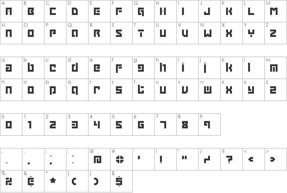 Grapple BRK font character map preview