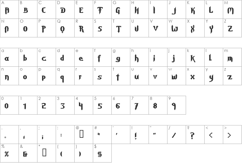 Grave Digger font character map preview