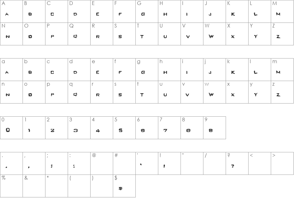 GraveDanger font character map preview