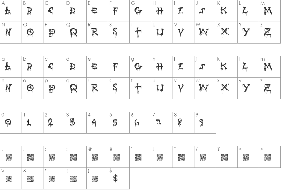 GravePain font character map preview