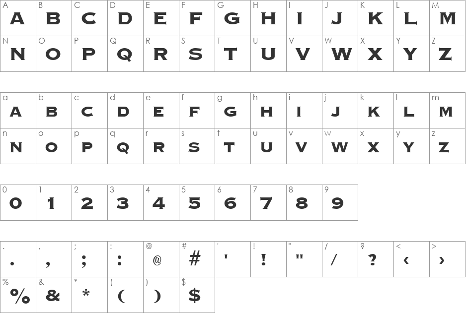 Graverplate Extrabold font character map preview