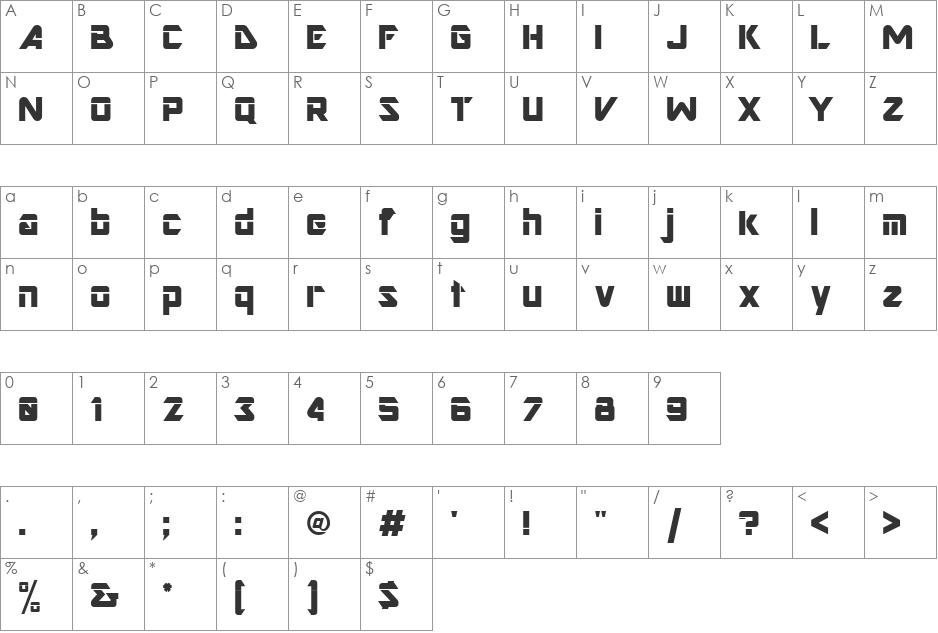 Gravicon font character map preview