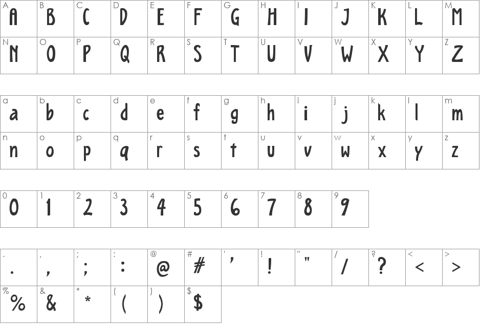 Apple and Pear font character map preview