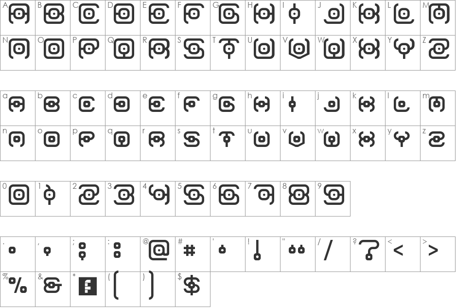 Gravitron font character map preview