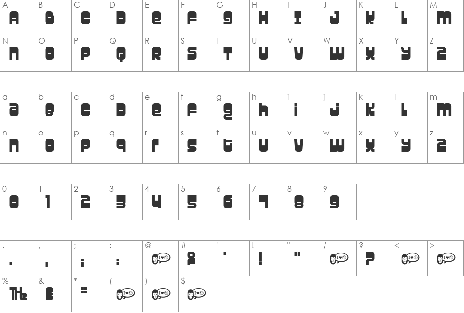 Gravity font character map preview