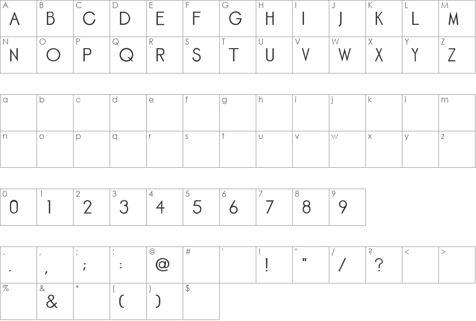 GRAVO font character map preview