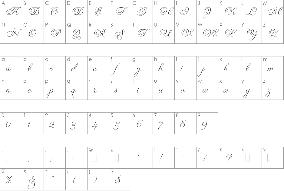 Gravura font character map preview